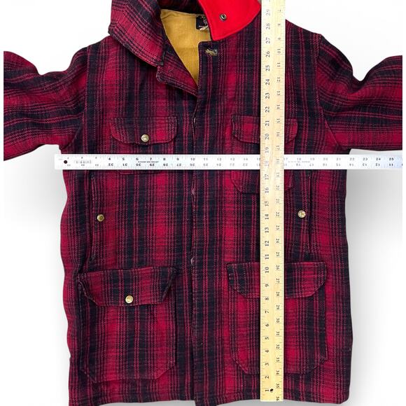 True Vintage 40s 50s Woolrich 501 Mackinaw Hunting Jacket Red Black Plaid Talon - Picture 10 of 16